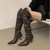 Comemore Stretch Soft Leather Women Over The Knee High Boots Pointed Toe Shoes Autumn Winter Thin Heel Ladies Long Botas