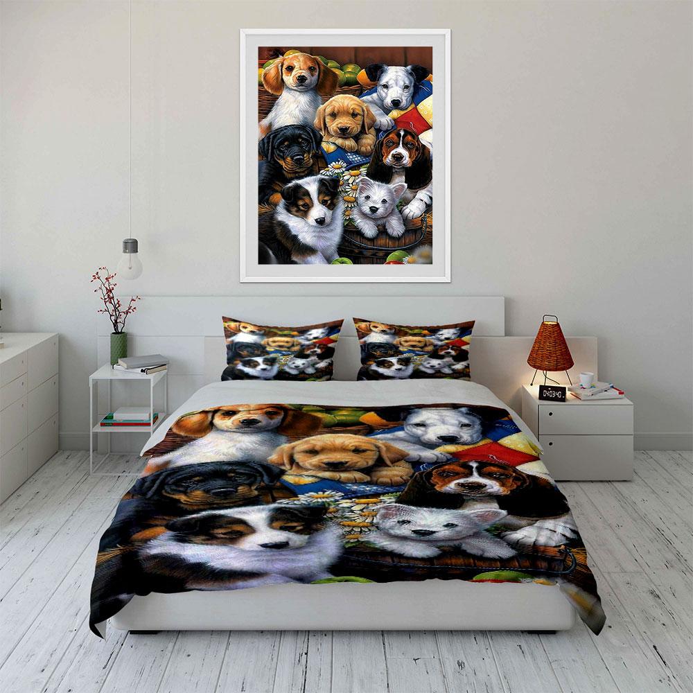 Dogs and flowers pattern. Bedding sets Duvet cover sets Duvet covers Pillowcases(1 * Duvet Cover 2 * Pillowcases without duvet insert)
