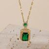 Green Color Square Crystal Stone Jewelry Set Classic Fashion Retro Earrings Necklace Bridal Birthday Girl Gift Wedding