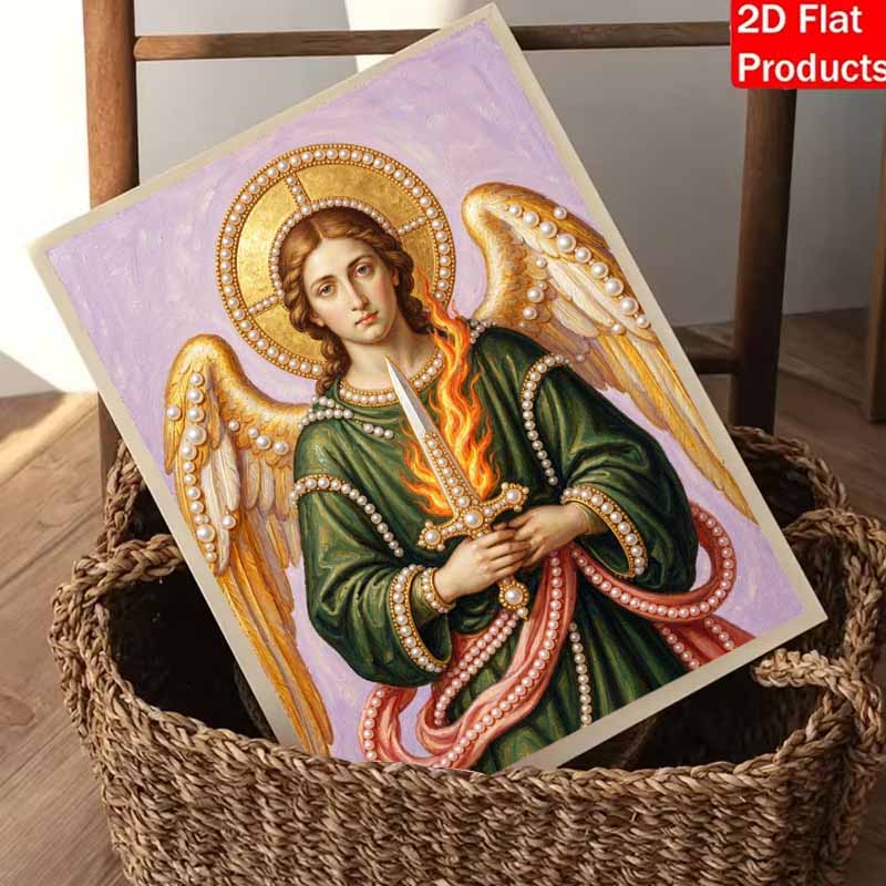 DIY 3D Pearl Diamond Painting Art Set Golden Angel with Flaming Sword Home Decor Art Set Wall Art