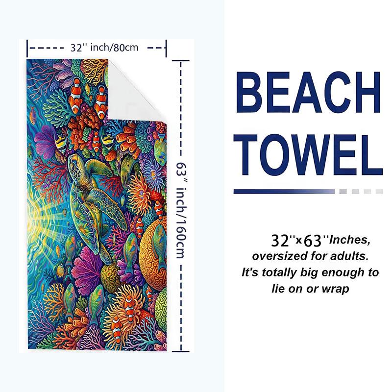 Colorful Sea Turtle Print Beach Towel, Large Soft Quick Dry Towel for Beach Camping Swimming