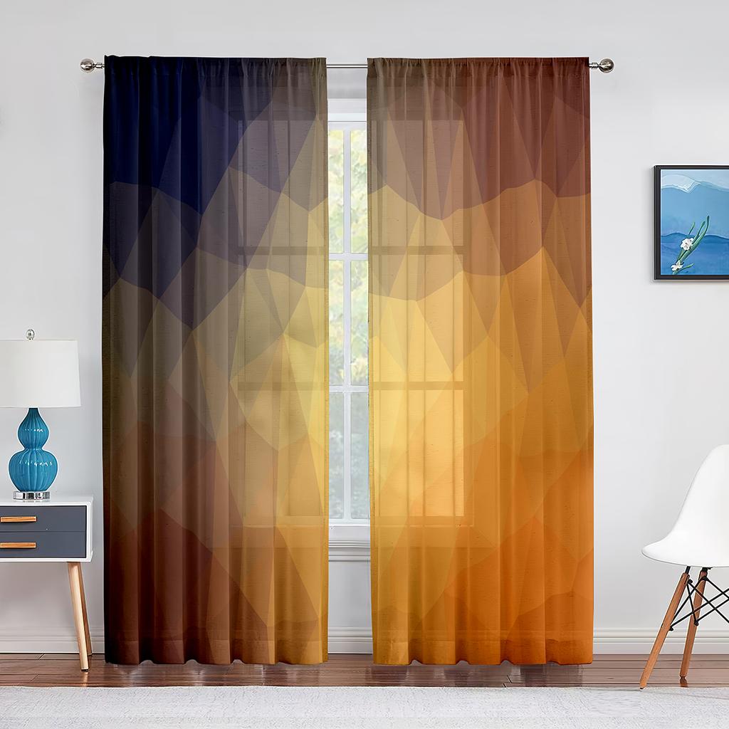 Colorful Gradient Rainbow Sheer Voile Curtain Triangle Geometric Window Tulle Curtains for Living Room Bedroom Kitchen Drapes