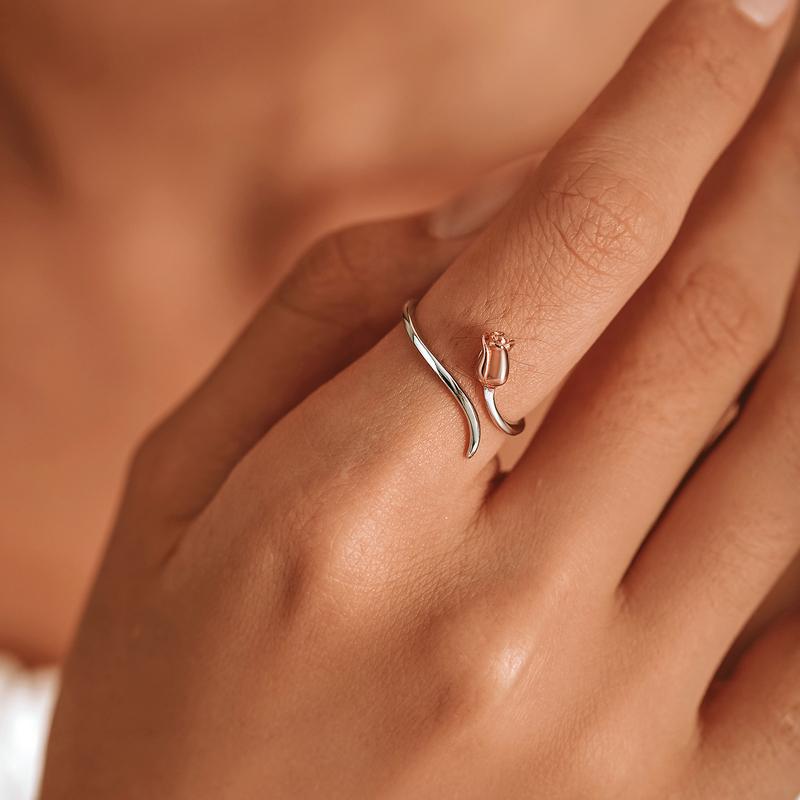 Bamoer Justerbar Rose Finger Rins 925 Sterling Sølv Vintage Platinum Ring for kvinner Romantisk Valentinsdag gave