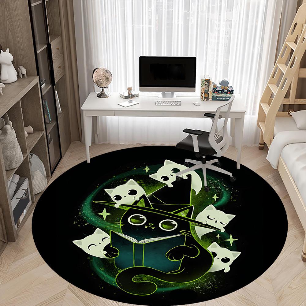 1pc Witchcraft Cats Office Round Area Rug, Under Office Chairs Bedroom Living Room Home Decor, Room Deco, Available in Various Sizes