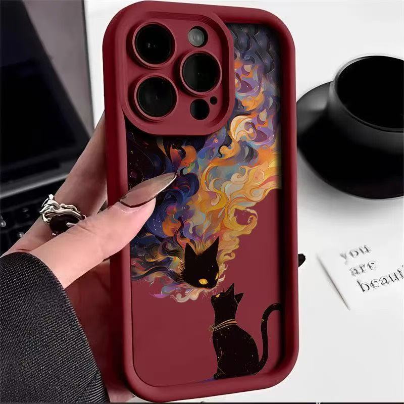 Couple Black Cat European and American Applicable Iphone16pro Mobile Phone Case Apple 15 Anti-drop 14/13promax New 12