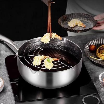 Cookware Japanese Style Fryer Pan Versatile Stainless Steel Deep Fryer Pot with Lid Silver Milk Pot Home
