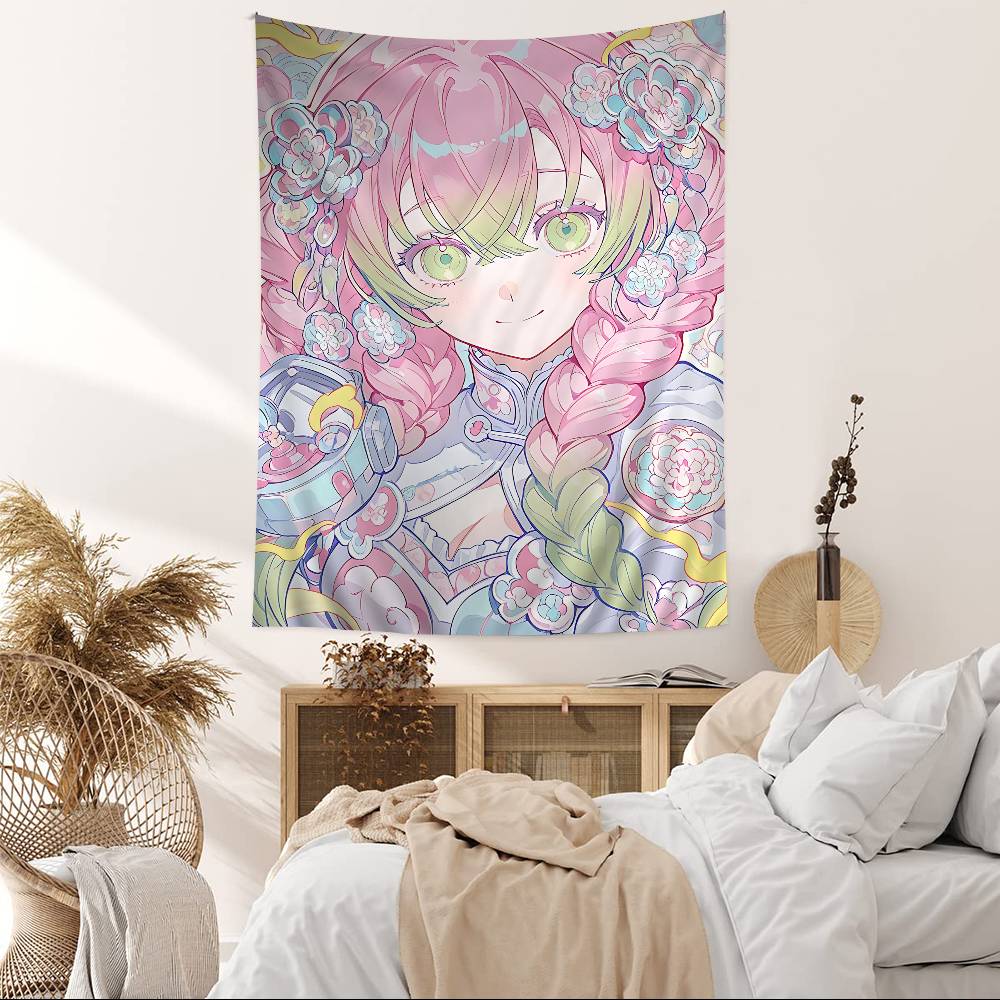 Pastel Rainbow Anime Character Wall Tapestry  Dreamy Gradient Whimsical Aesthetic Cozy Room Decor for Kawaii  Enthusiasts