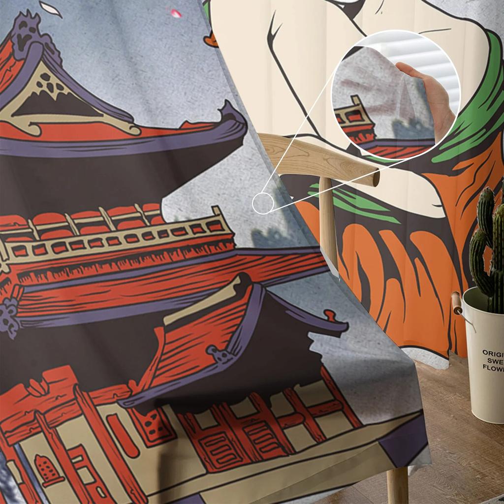 Japanese Geisha Tulle Curtains For Living Room Bedroom Decor Chiffon Sheer Voile Kitchen Window Curtain