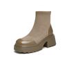 Autumn and winter new elastic thin boots thick heel boots fashionable versatile thick-soled British style mid-tube boots medium heel women's boots