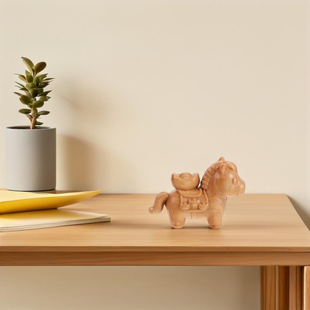 Small Wooden Horse Statue Hand-Carved Vintage Desk Decor Miniature Wood Animal Sculpture Home Office Decoration Feng Shui