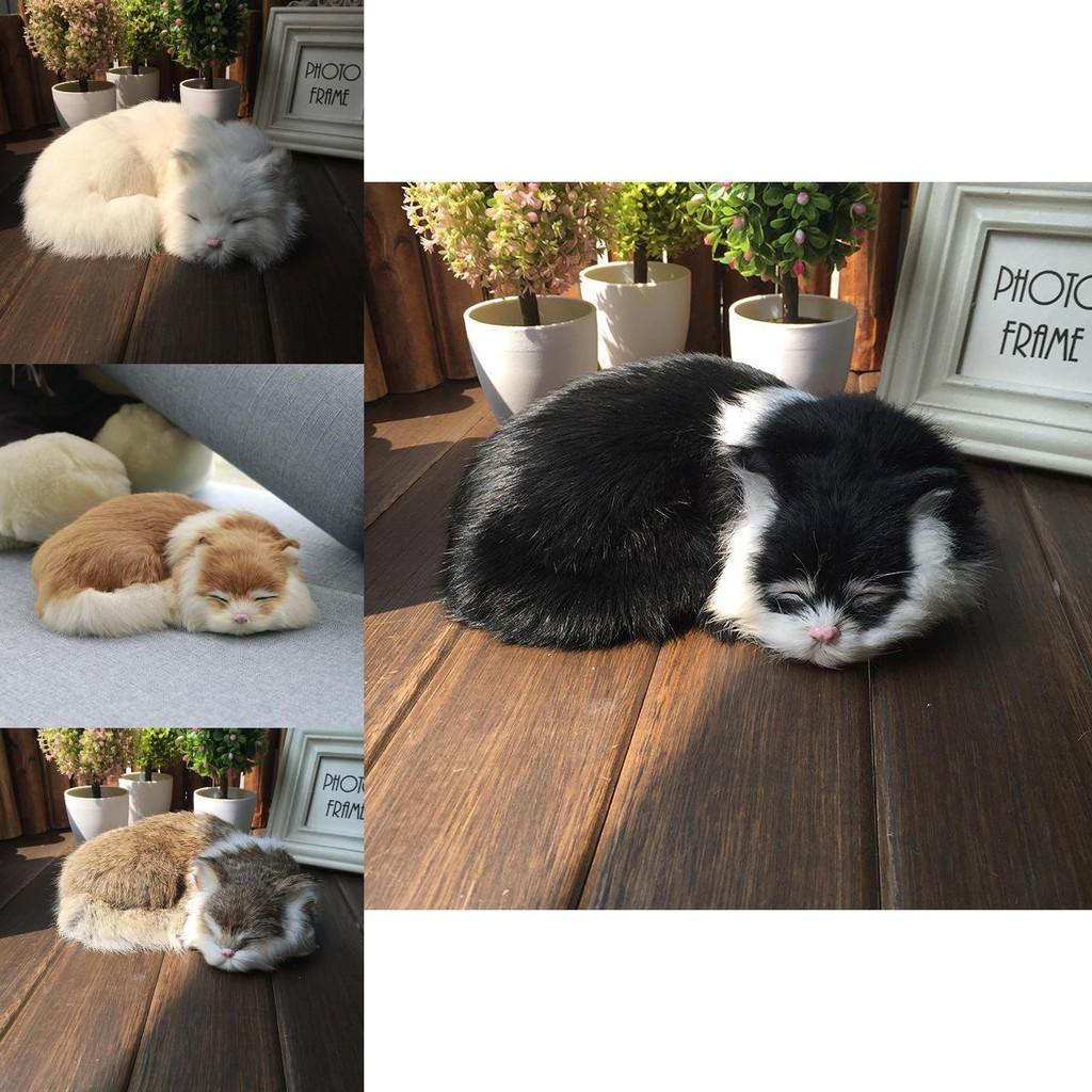 Animal Plush Cat Model With Faux Fur For Home Decor And Photography Props