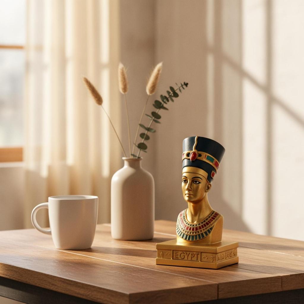 Pharaoh Bust Statue Engraved Base Nile Valley Ornament Blue Headdress