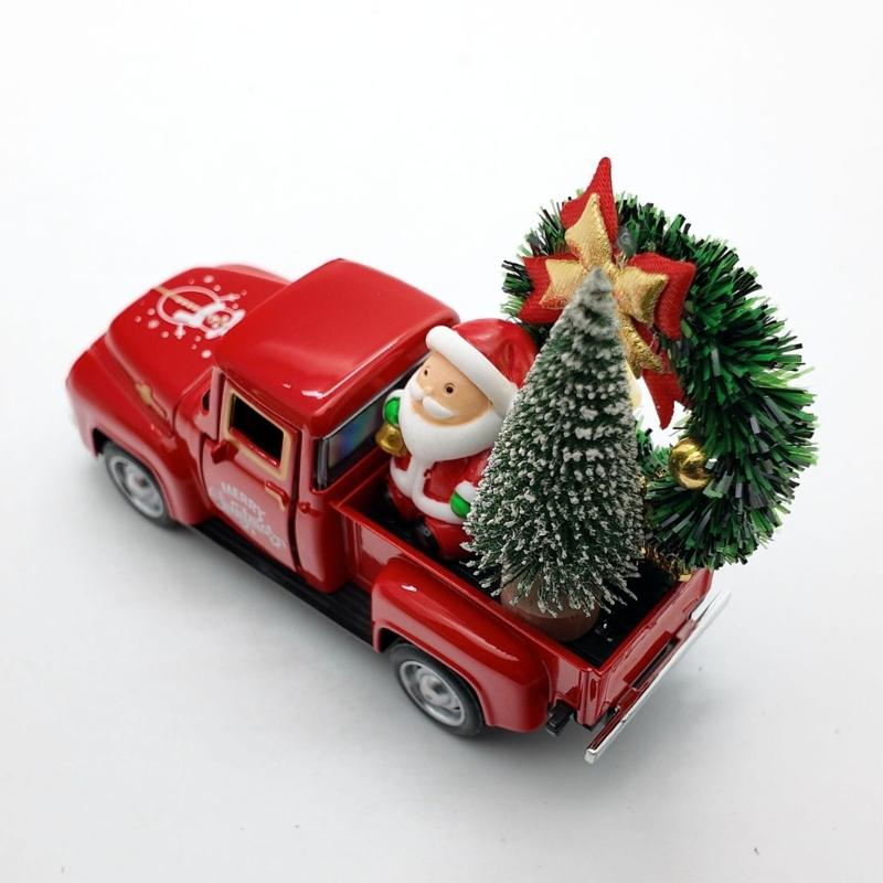 Christmas Farmhouse Truck Decors Metal Farm Pickup Truck Decors with Wreath/Tree Table Centerpieces Home Decoration