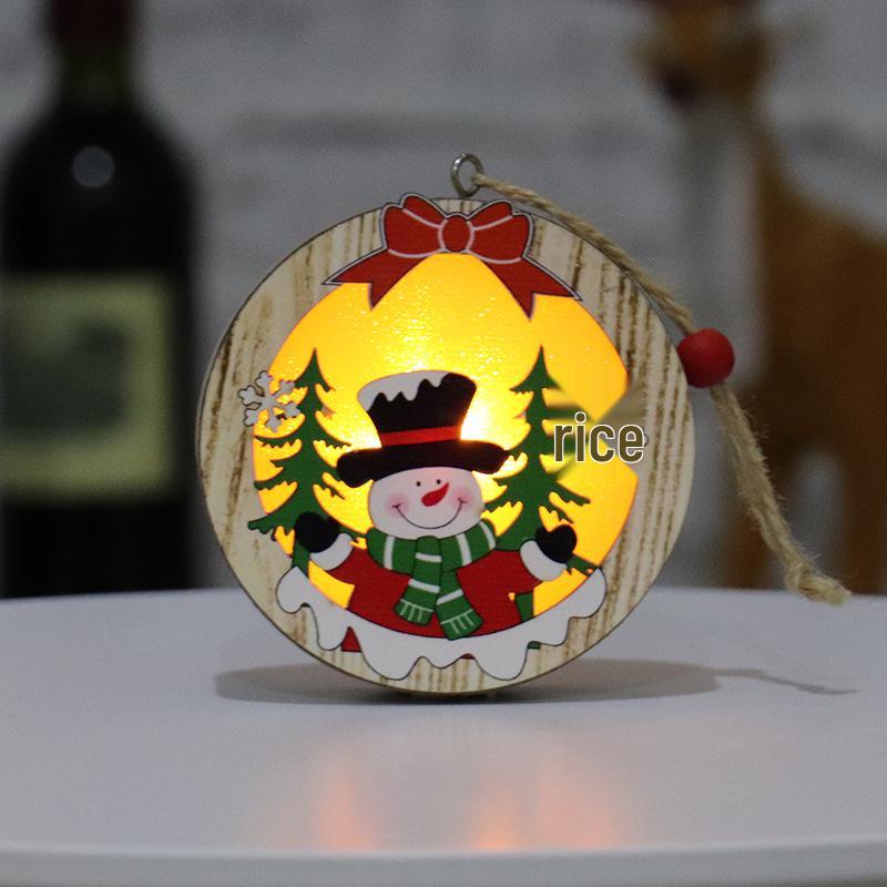 Wooden Luminous Christmas Ornaments: Star, Santa, Snowman, Deer Scene Pendants