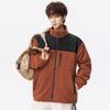 Men's Color Block Double-Sided Fleece Jacket - Warm Lambswool with Stand Collar for Winter