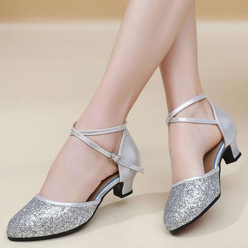 Sequins Women Girls Modern Dance Shoes Soft Rubber Sole Latin Tango Waltz Ballroom Dancing Shoes Heel 3.5cm