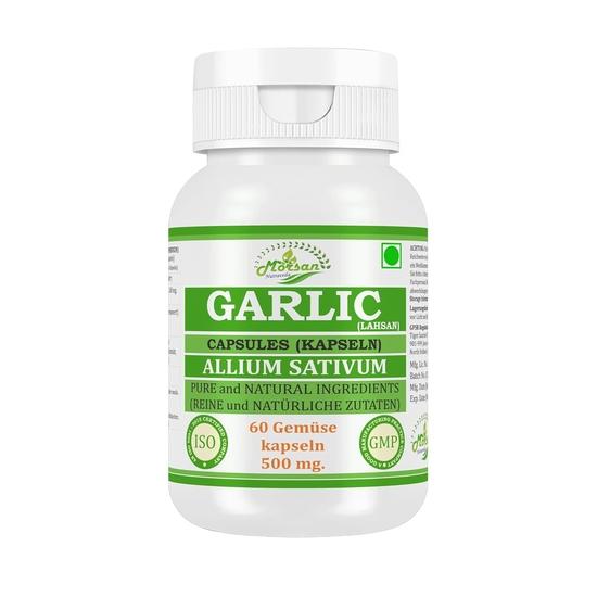 Morsan Nutraveda Garlic  Extract Capsule - 60 Veg. Capsules X 500 Mg. | Supports Heart Health, Immunity(2 Packs of 60 Capsules)