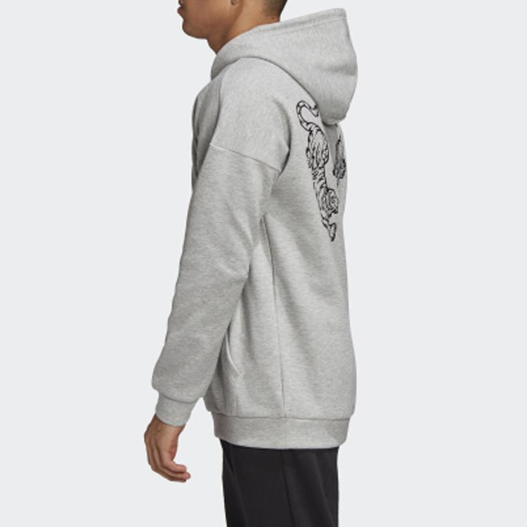 Adidas Tiger Print Hoodie Sweatshirt Men Tops Medium-Heather-Grey FL7750