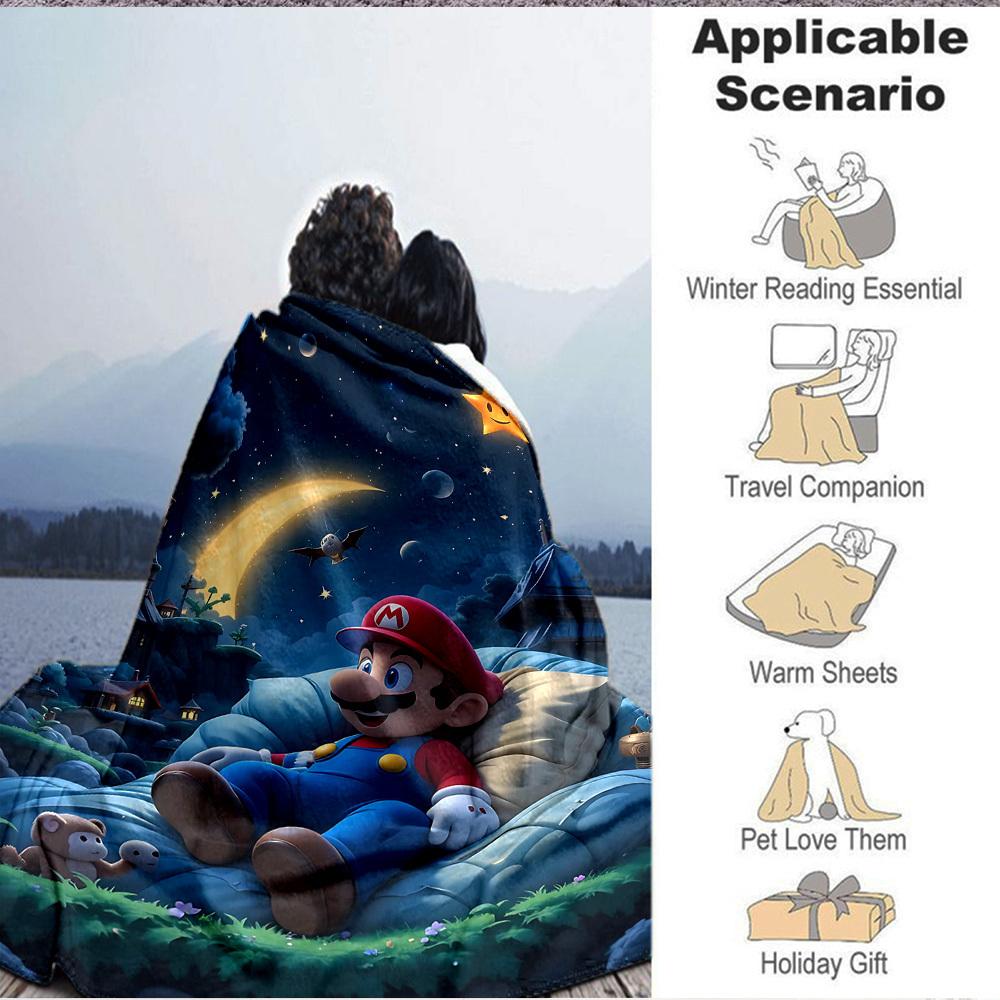 1pc Mario Night Dream Cozy Print Blanket Lightweight Warm Flannel Throw Blanket For Sofa, Bed, Living Room
