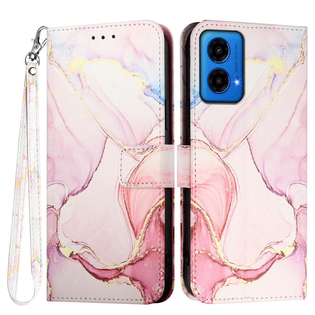 For Motorola Moto G34 5G/Motorola Moto G45 5G Case with Strap Marble Pattern Leather Phone Cover Card Holder
