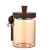 Creative Amber Coffee Bean Tea Storage Jar with Spoon Sealed Jar High Borosilicate Glass Sealed Bottle Wooden Lid Food Container