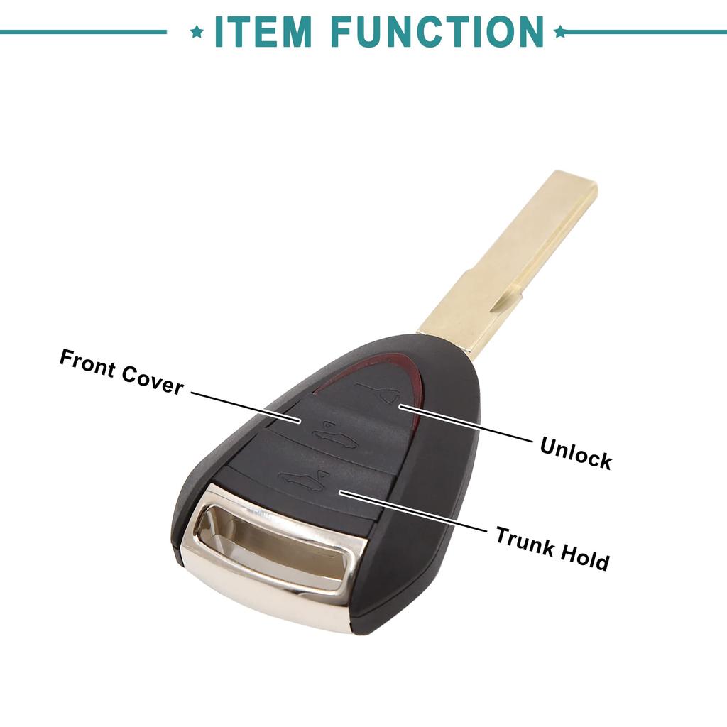 ACROPIX Schlüsselanhänger-Hülle, 3-Tasten-Fernbedienungs-Schalenhülle für Porsche und Boxster, Schwarz, 1 Stück
