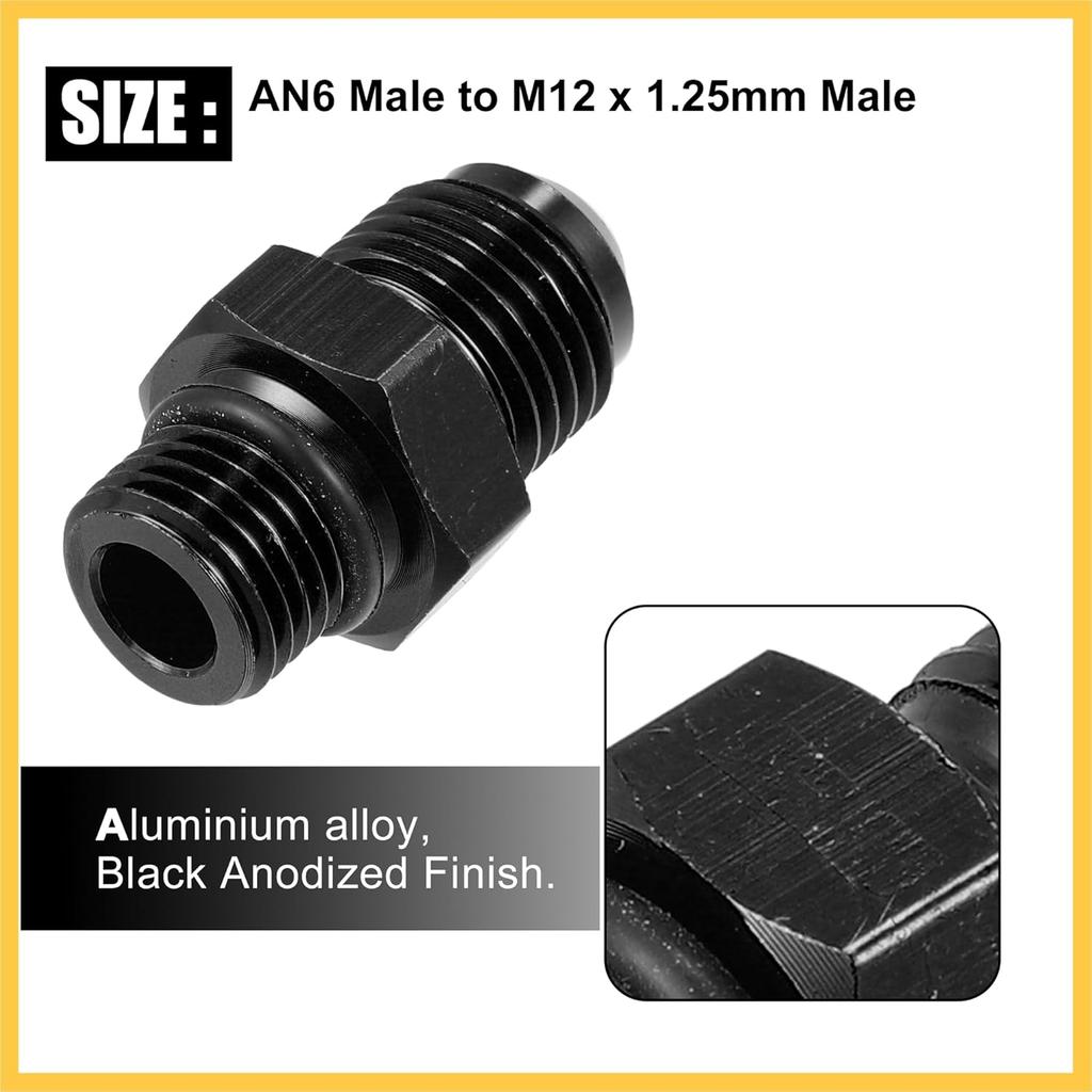 2pcs Black 6AN Male to M12 x 1.25mm Thread Tube Hardline Fuel Line Adapter Oil Gas Pipe Fitting Auto Replacement Parts