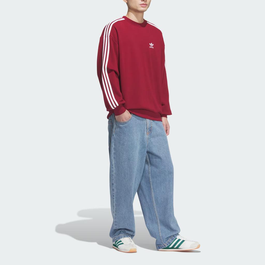 Adidas Originals Adicolor FW24 Oversized Gola Redonda Esportes Retro Solta Manga Longa Estilo College Gola Redonda Moletom Masculino Moletom Carmesim JN9789