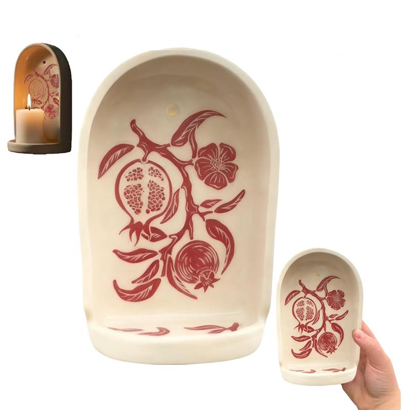 Sacred Wall Niche Collection - Handmade Wall Altar With Candle Holder & Jewelry Tray, Decorative Alcove Shelf For Meditation Dis