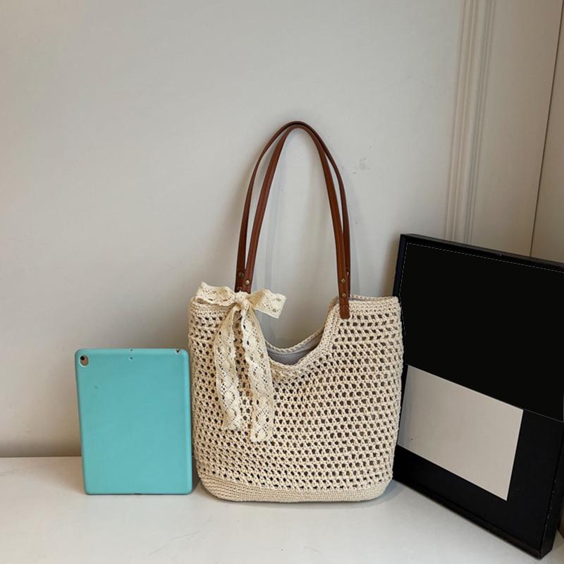 Women Straw Woven Shoulder Bag Solid Color Shoulder Summer Woven Pouch for Women Handmade Traveling Handbags Underarm Bags AVE