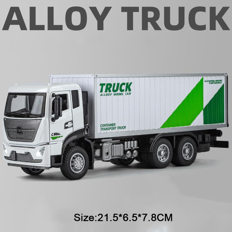 1:32 Container Transport Truck Alloy Car Diecast Toy Model Doors Opened Sound Light Pull Back Vehice Children's Puzzle Toys Gift
