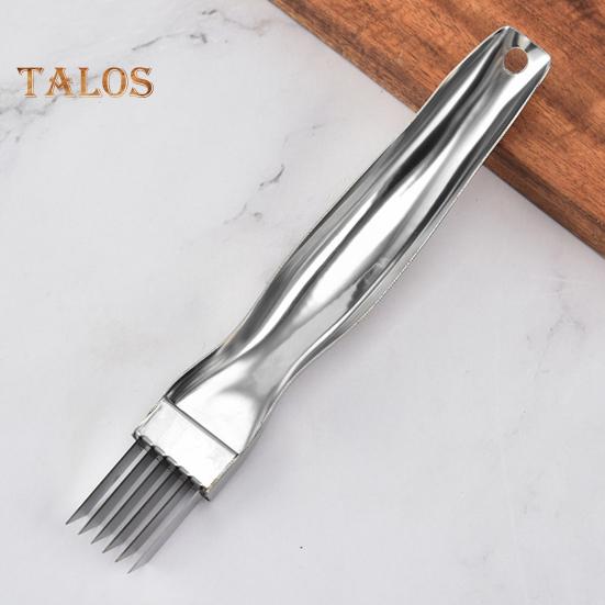 Onion Slicer Stainless Steel 6-Blade Green Onion Shredder Cutter Non-Slip Handle Kitchen Vegetable Chopper Tool for Scallions Leeks Potatoes Fruits