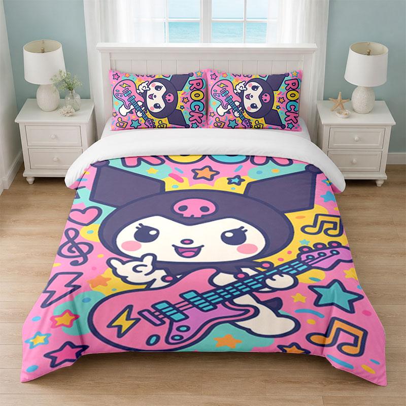 Kuromi Bedroom 3Pcs Bedding Set Soft Bed Sheet Pillowcases Home Bedding Decoration