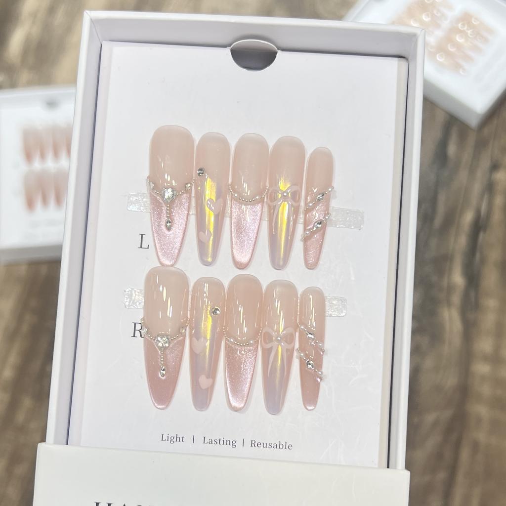 Ren Handbärande Rustning High-end Kattöga Fransk Diamant Aurora Kärlek Båge Nagelkonst Naglar