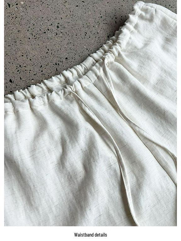 LUXI Women's Tencel Linen Elastic Waist Wide-Leg Summer Pants