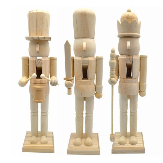 1/2/3Pcs 25/38CM Christmas Wooden Unfinished Nutcracker Figurine DIY Blank Unpainted Soldier Figure Holiday Party Ornament Decoration