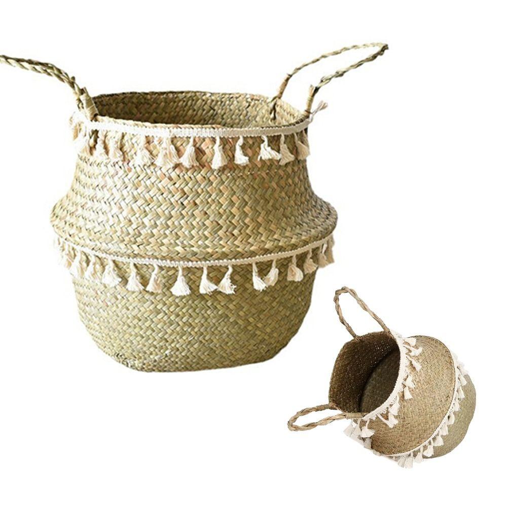 

Handmade With Handle Boho Decor Basket Eco-Friendly Rustic Wicker Basket Tassel Design Hand Woven Basket Home Decor 22CM