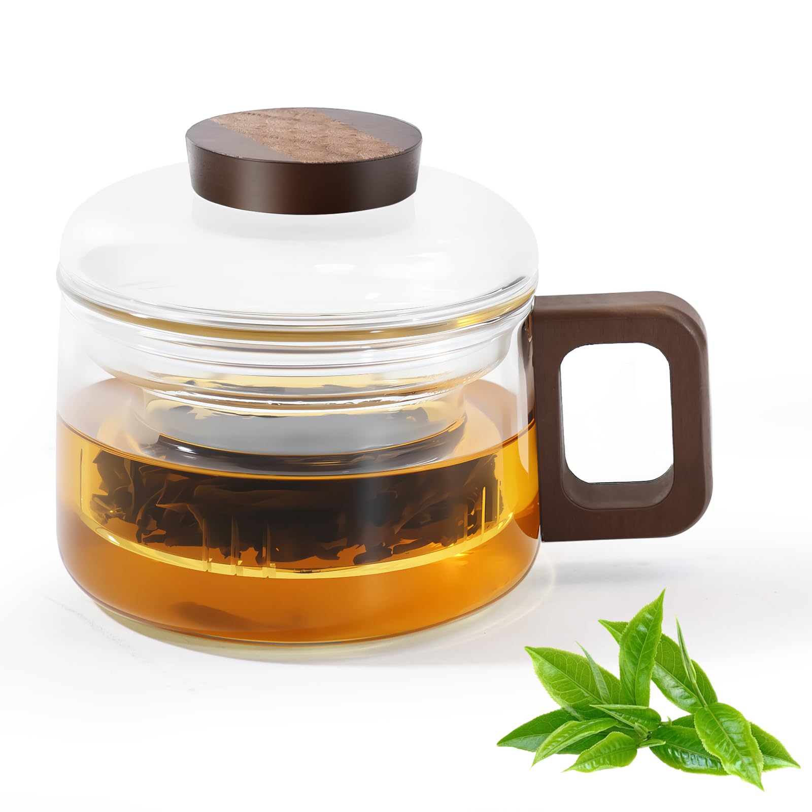 

FGIUKC Heat-Resistant Glass Mug with Strainer, 200ml, with Wooden Lid and Wooden Handle, Transparent Teacup, Compact, Heat-Resistant Glass, Teacup