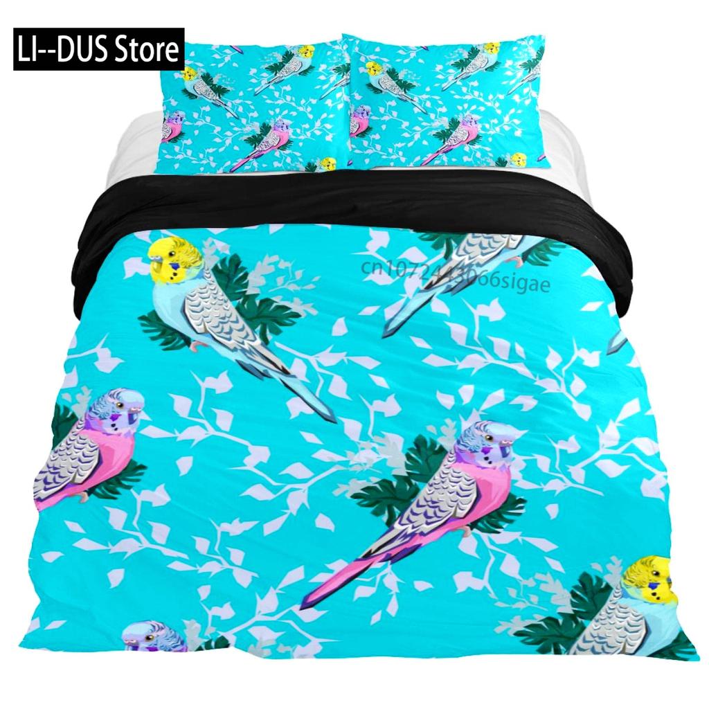 Tropical Comforter Queen Full Size,Parrot Comforter Set,Green Leaves 3pcs Print Duvet Bedding Set 1 Comforter with 2 Pillowcases