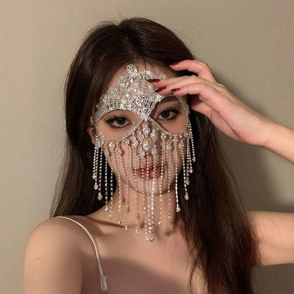 Retro Face Chain Luxury Veil Mask Bohemian Style Tassel Mask for Women
