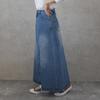 Selectively Berry Long Denim Skirt with Beautifully Flared Back Pleats and Elastic Available In Plus Suitable for and Distressed Size S Women's Waist,