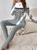 Crew neck long-sleeved set slim-fitting sports retro pattern printed slim-fitting yoga trousers set