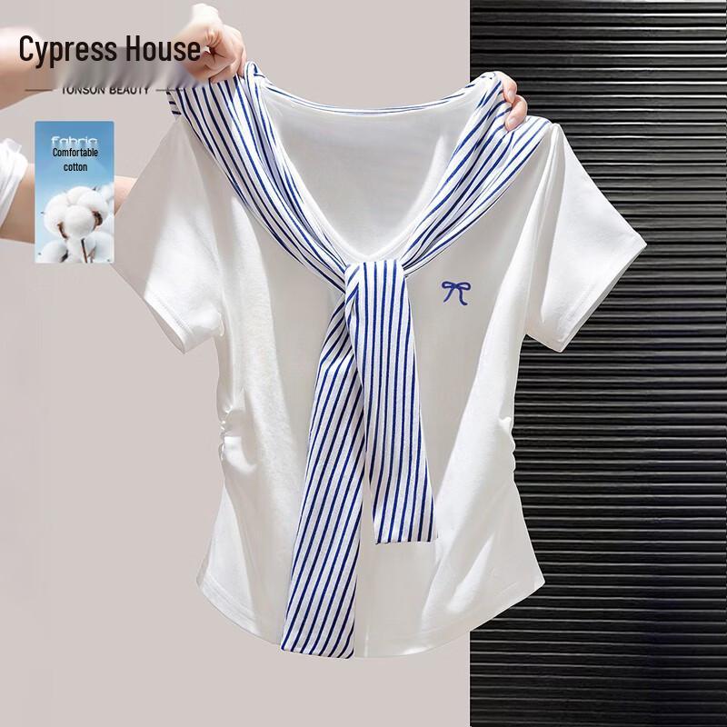 Women s Faux Two-Piece Spliced V-Neck Short Sleeve T-Shirt L