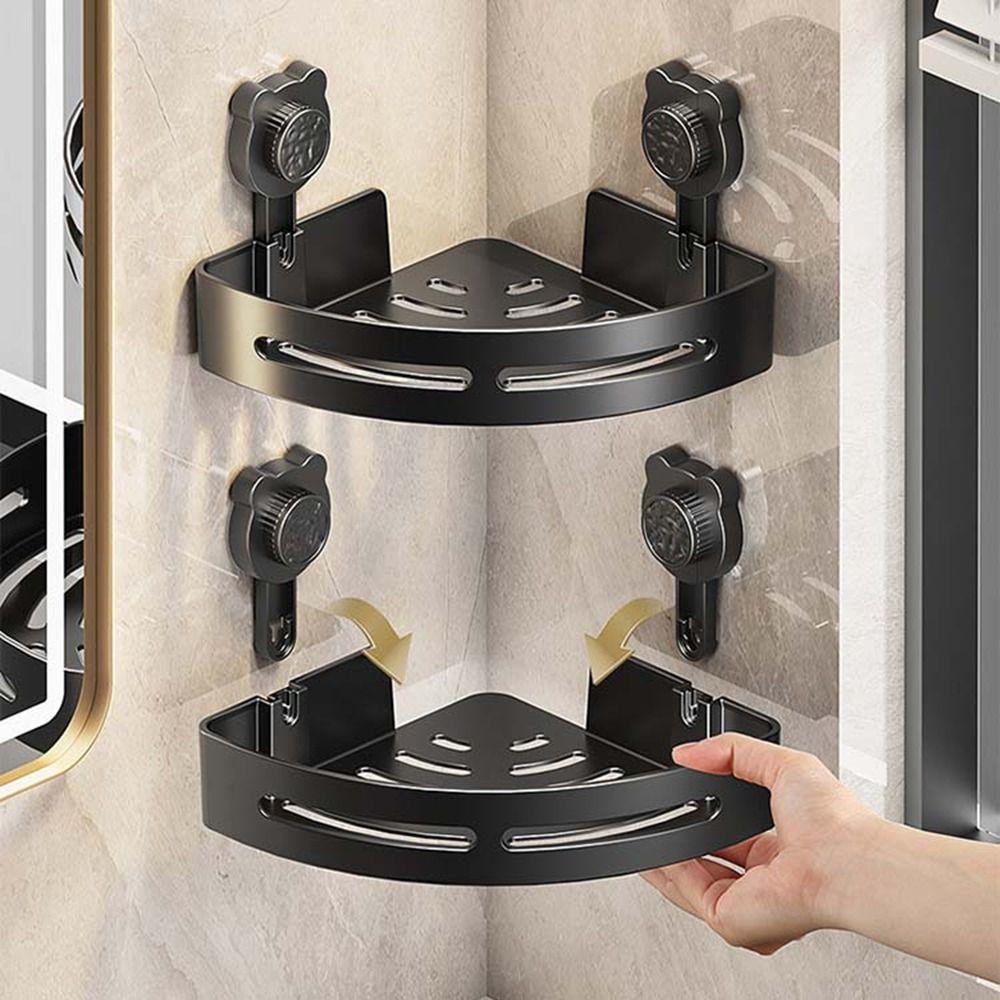 Wall Mounted Suction Cup Triangle Storage Rack Plastic Wall Shower Shampoo Rack Kitchen