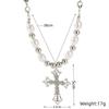 1pcs Faux White Gold-color Necklace Hip Hop Punk Cross Pendant Handmade Wear Faux Pearls Colla