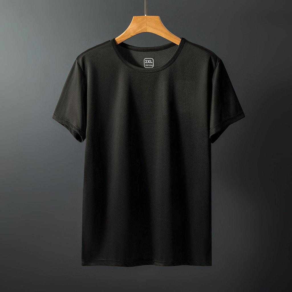 Men's Quick-Dry Ice Silk Mesh Short-Sleeve T-Shirt - Elastic Crew Neck, Plus Size, Trendy Fashion for Middle-Aged and Young Adults