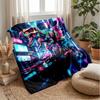 Dinosaurs In Neon City Blanket Personalized Name Flannel Blanket Soft Cozy Plush Throw for Sofa Bed Lightweight Home Decor
