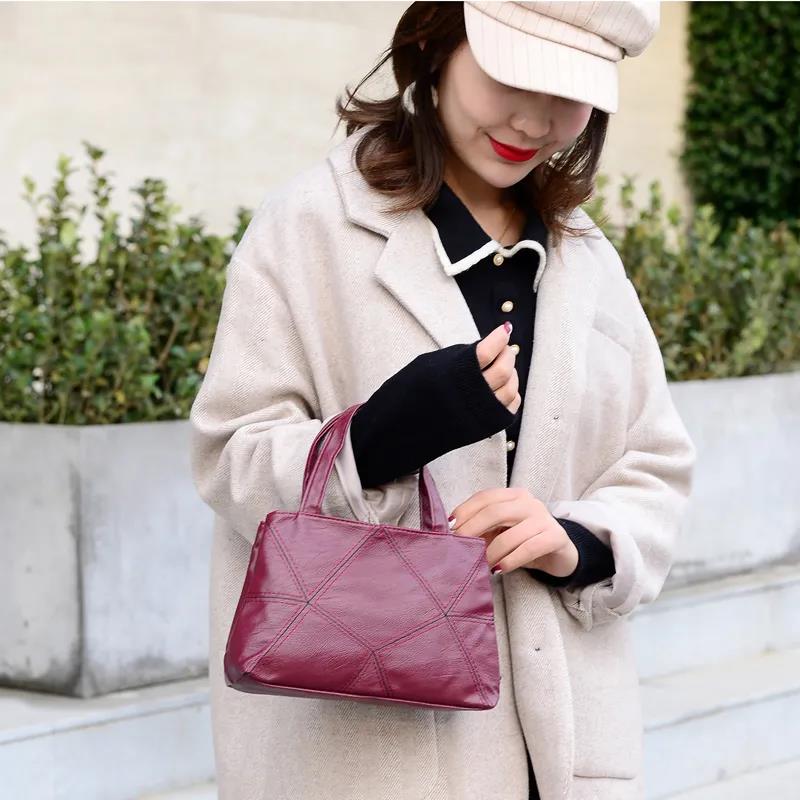 Weiche PU-Handtasche für Damen, einfarbig, strukturiert, quadratische Tasche, vielseitige, lässige Geldbörse, Vintage-Einkaufstasche