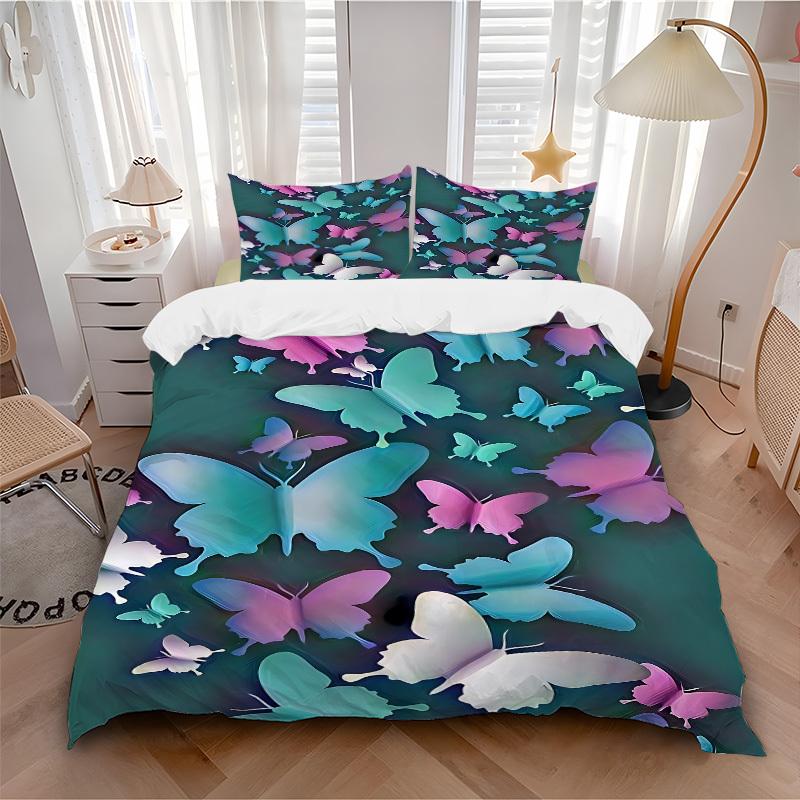 3pcs Butterfly Print Bedding Set, Breathable and Soft, Suitable for All Seasons, Ideal for Home Use, Suitable for Bedroom Decor yy250821203