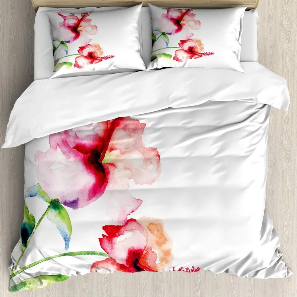 Watercolor Flower Duvet Set Bedding Three-Piece Set